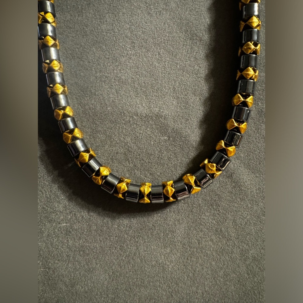 Hematite Beaded Gold Tone Statement Necklace - image 3